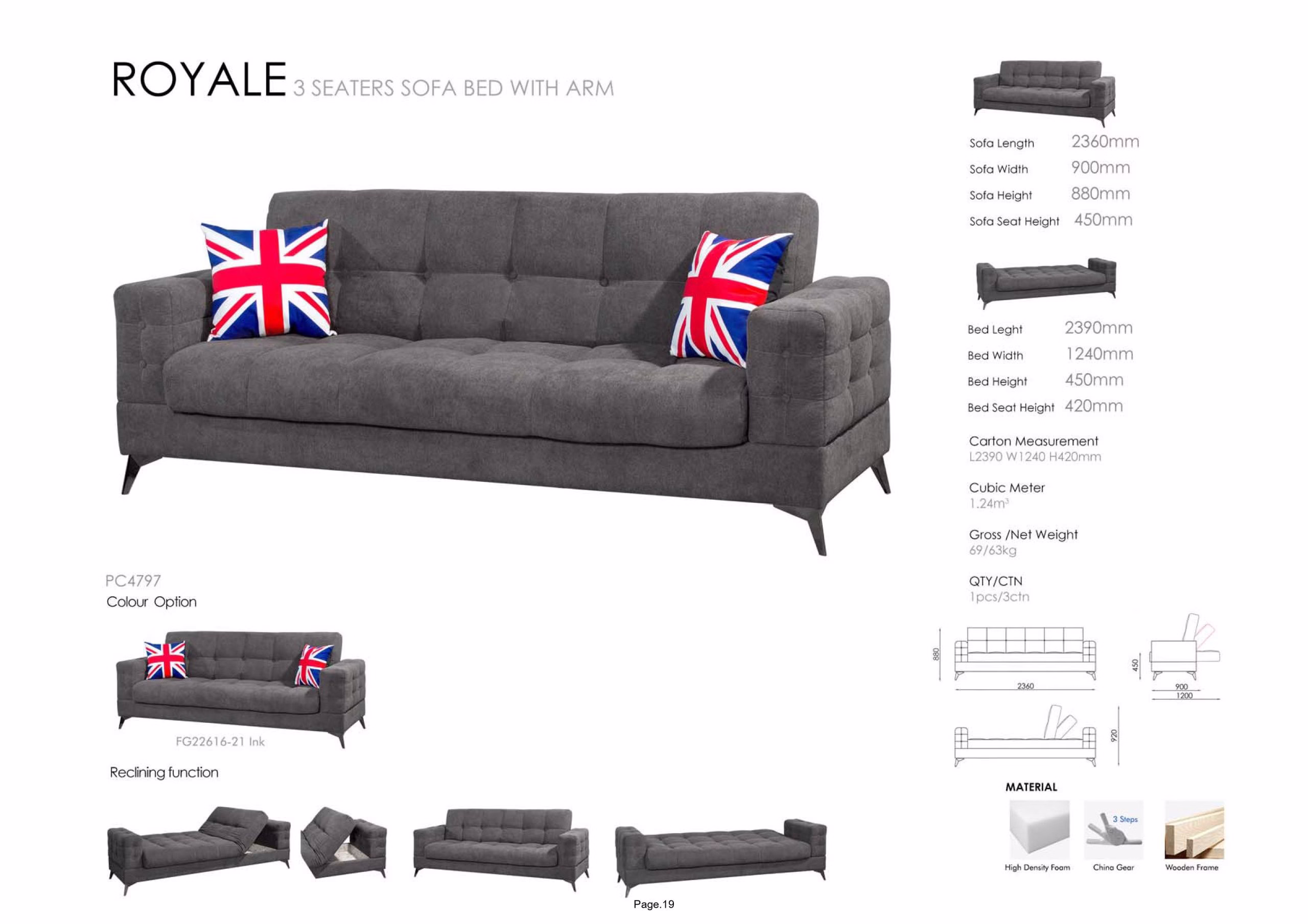Royale 3-Seater Sofa Bed - Image 2