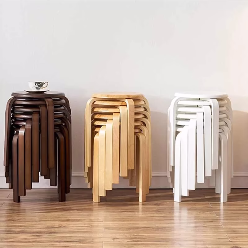 Kyoto Bend Wood Stool (Set of 4) - Image 3
